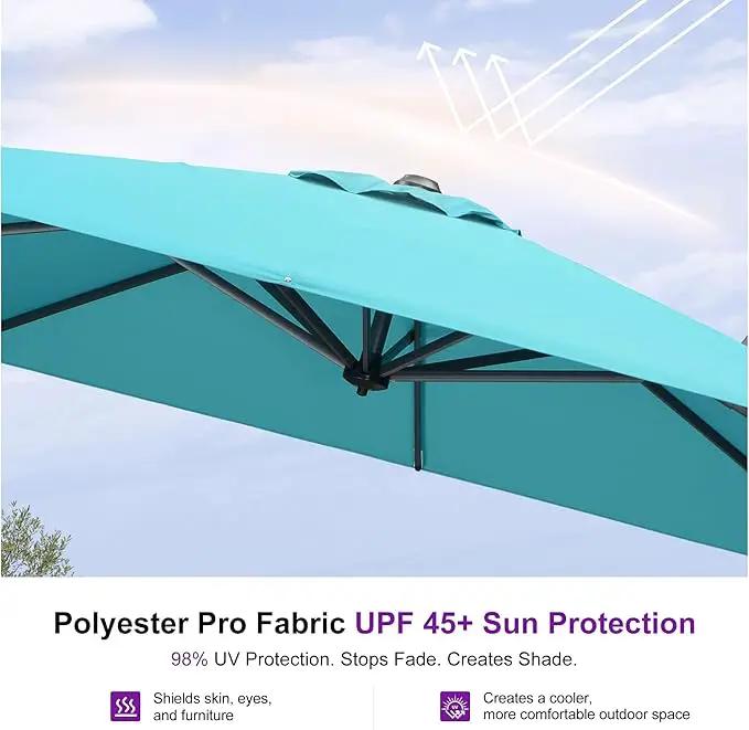 PURPLE LEAF Cantilever Umbrella with Base 9 Feet Patio Outdoor Aluminum Offset Umbrella with 360-degree Rotation for Garden Deck Pool Patio Turquoise Blue by GreenHaven Gardens