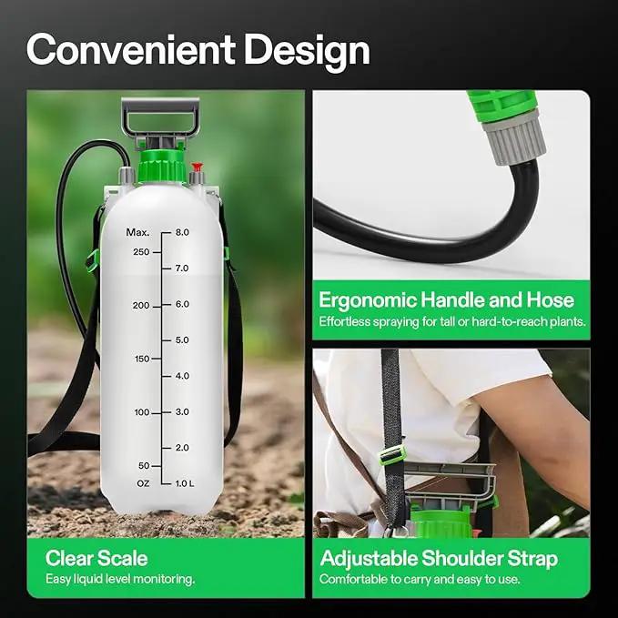 VIVOSUN Pump Sprayer 2.1 Gallon, Portable Water Spray Bottle in Lawn and Garden Yard, Weed Sprayer for Plants with 3 Nozzles, Adjustable Shoulder Strap, Pressure Relief Valve by GreenHaven Gardens