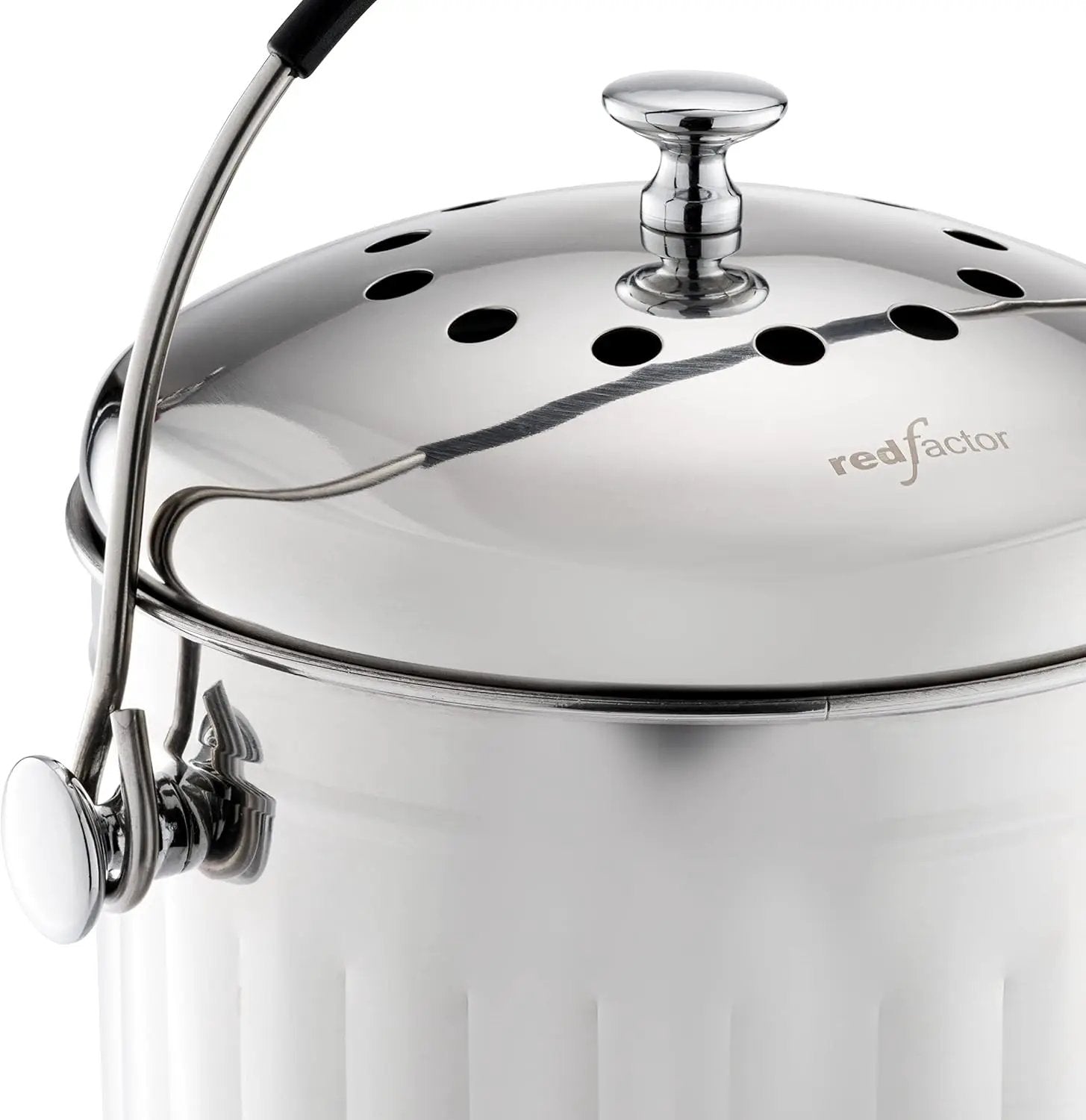 RED FACTOR Premium Compost Bin for Kitchen Countertop - Stainless Steel Food Waste Bucket with Innovative Dual Filter Technology - Includes Spare Filters (Brilliant Steel, 1.3 Gallon) by GreenHaven Gardens