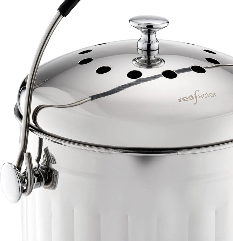 RED FACTOR Premium Compost Bin for Kitchen Countertop - Stainless Steel Food Waste Bucket with Innovative Dual Filter Technology - Includes Spare Filters (Brilliant Steel, 1.3 Gallon) by GreenHaven Gardens