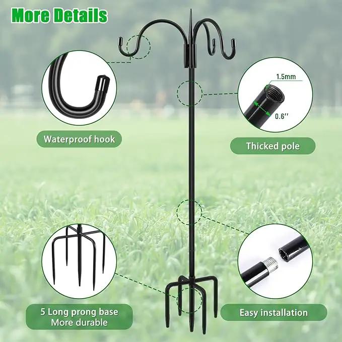 FEED GARDEN [Upgrade Version 92 Inch Three Shepherd Hooks for Outdoor,Bird Feeder Pole with 5 Prong Base, Adjustable Shepard Hooks for Hanging Plant, Solar Lanterns, Wind Chimes, 2 Pack by GreenHaven Gardens