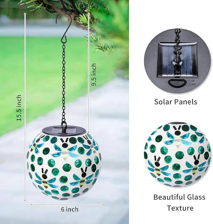 VCUTEKA Solar Chandelier Outdoor, Hanging Mosaic SolarLights with Hook Up, Solar Garden Lantern Decor for Yard, Deck and Patio, Green by GreenHaven Gardens