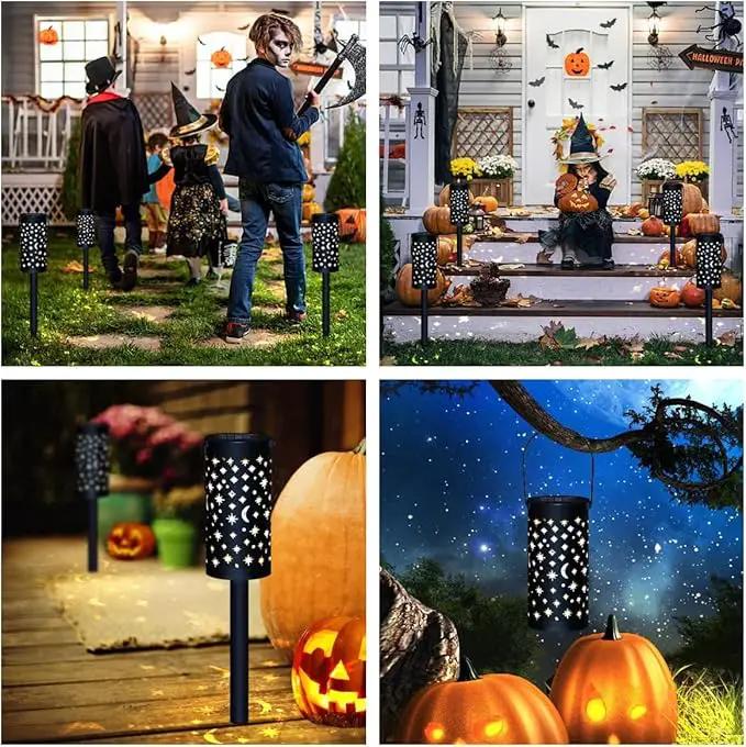 Solar Garden Lights - 6 Pack Black Star Moon, Waterproof Outdoor Path Lights by GreenHaven Gardens