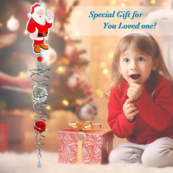 FONMY Santa Claus Gazing Ball Spiral Decorative Wind Spinner Sun Catcher Rainbow Maker Silver Spiral W/ K9 Crystal Ball Christmas Tree Hanging Ornament Indoor Outdoor Garden Decor. 22 in by GreenHaven Gardens