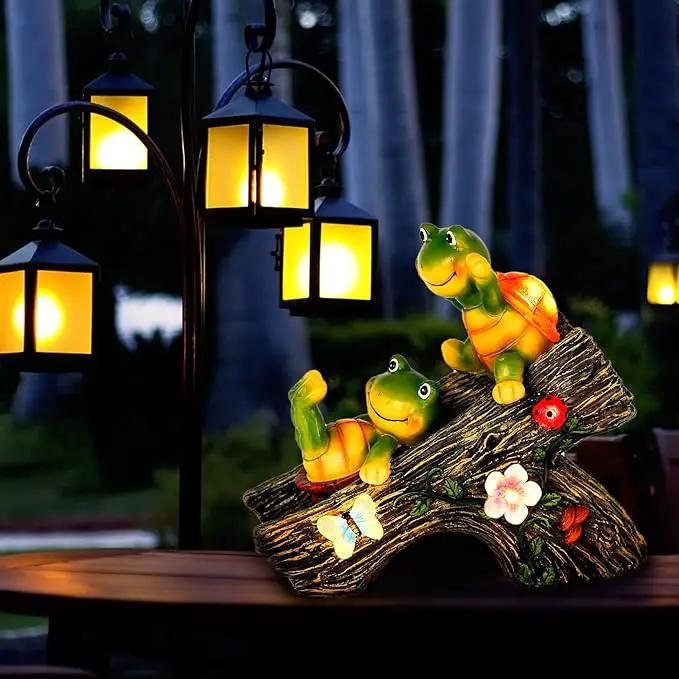 Garden Turtle Figurines Outdoor Decorations, Solar Statue Sweet Frog Face Turtles Decor with 4 LED Lights, Unique Garden Art Resin Statue Gifts for Patio Lawn Porch Yard by GreenHaven Gardens