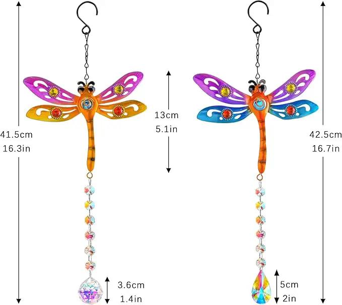 Crystal Dragonfly Suncatchers for Christmas, 2 Pack Dragonfly Sun Catcher for Windows Hanging, Stained Glass Dragonfly Ornament for Outdoor Home Decor by GreenHaven Gardens
