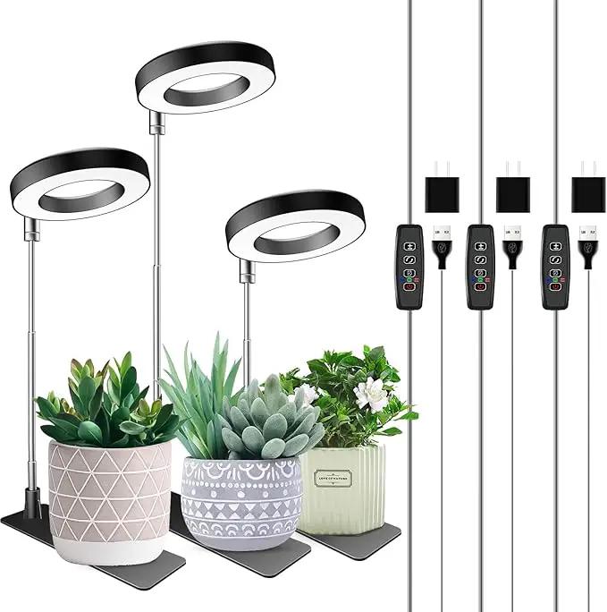 Plant Grow Light, 48 LEDs Full Spectrum Grow Light for Indoor Plants, Height Adjustable Small Halo Light with Base, 3 Optional Spectrums, Auto Timer 3/9/12Hrs, 10 Brightness, 3 Pack by GreenHaven Gardens