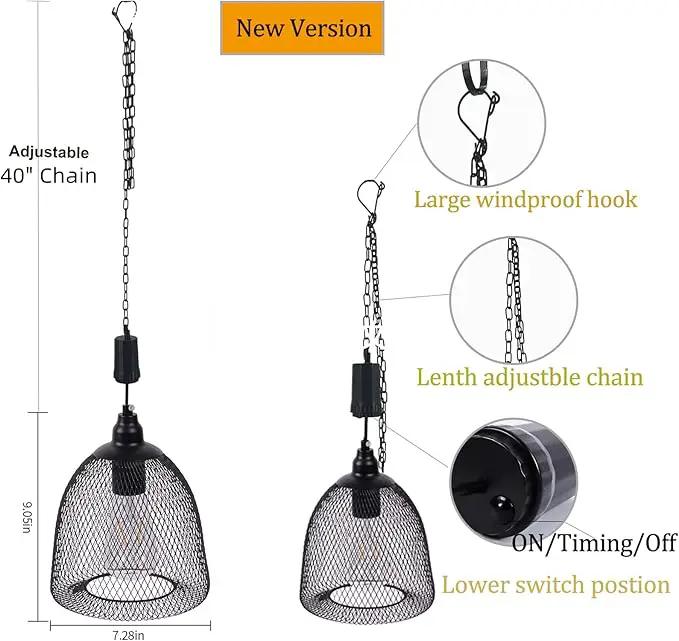 Battery Operated Hanging Light with 6 Hours Timer, Outdoor Indoor Decorative Lantern Chandelier Pendent Haning Metal Black Hanging Lamp Backyard Decor for Patio Bar Yard Garden Porch Home by GreenHaven Gardens
