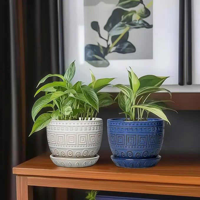 G EPGardening Ceramic Pots for Plants - 5 Inch Plant Pot Indoor with Drainage Hole and Saucer, Outdoor Flower Pot, Decorative Round Planter for Succulent Orchid Snake Plants, White by GreenHaven Gardens