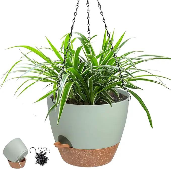 Hanging Planters for Indoor Outdoor Plants, 1 Set Self Watering Hanging Pot with Drainage Holes & Removable Tray (Green-12inch, 12'') by GreenHaven Gardens