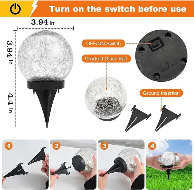 Solar Globe Lights Outdoor Waterproof-Solar Balls-Solar Garden Lights-Solar Orbs for Outside 4 Pack Cracked Glass Ball for Lawn Patio Yard Backyard Decorations, DS-XBQ-1-1-1 by GreenHaven Gardens