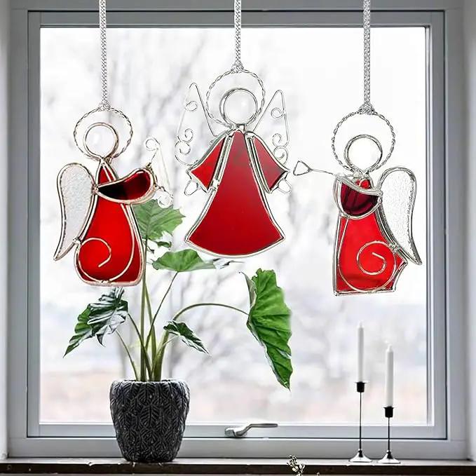 Angel Stained-Glass Sun-Catchers for Window Hangings,3PCS Handmade Stain Glass Angel Suncatchers Ornament for Women,Christmas Tree Decor Memorial Gifts for Mom by GreenHaven Gardens