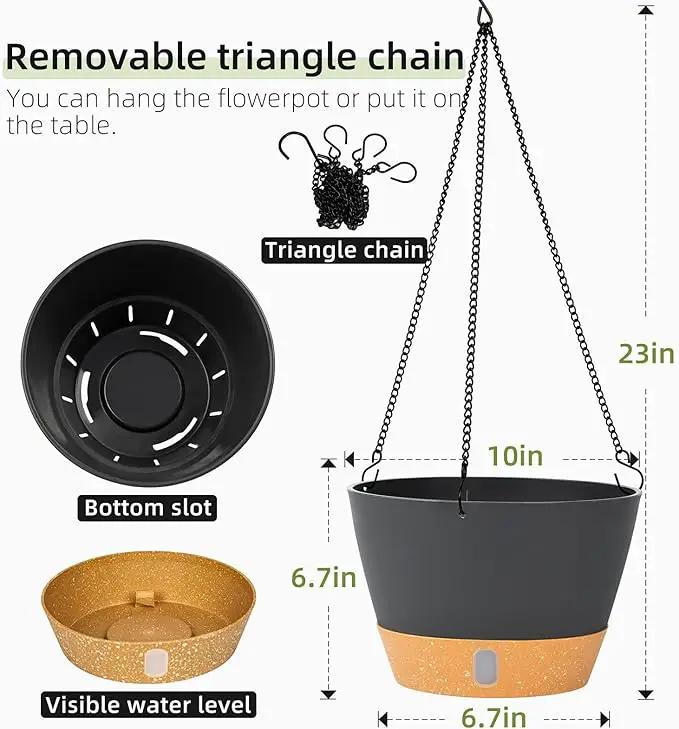 QCQHDU 2 Pack Hanging Planters for Indoor Outdoor Plants, 10 Inch Hanging Baskets Flower Pots with Reservoir Tray & Visible Water-Level by GreenHaven Gardens