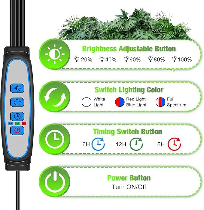 Wolezek Plant Light for Indoor Plants, 4-Head 80 LED Full Spectrum Grow Lights for Seed Starting with 15-61 inches Adjustable Tripod Stand, Red Blue Warm White Floor Grow Lamp with Auto 6/12/16H Timer by GreenHaven Gardens