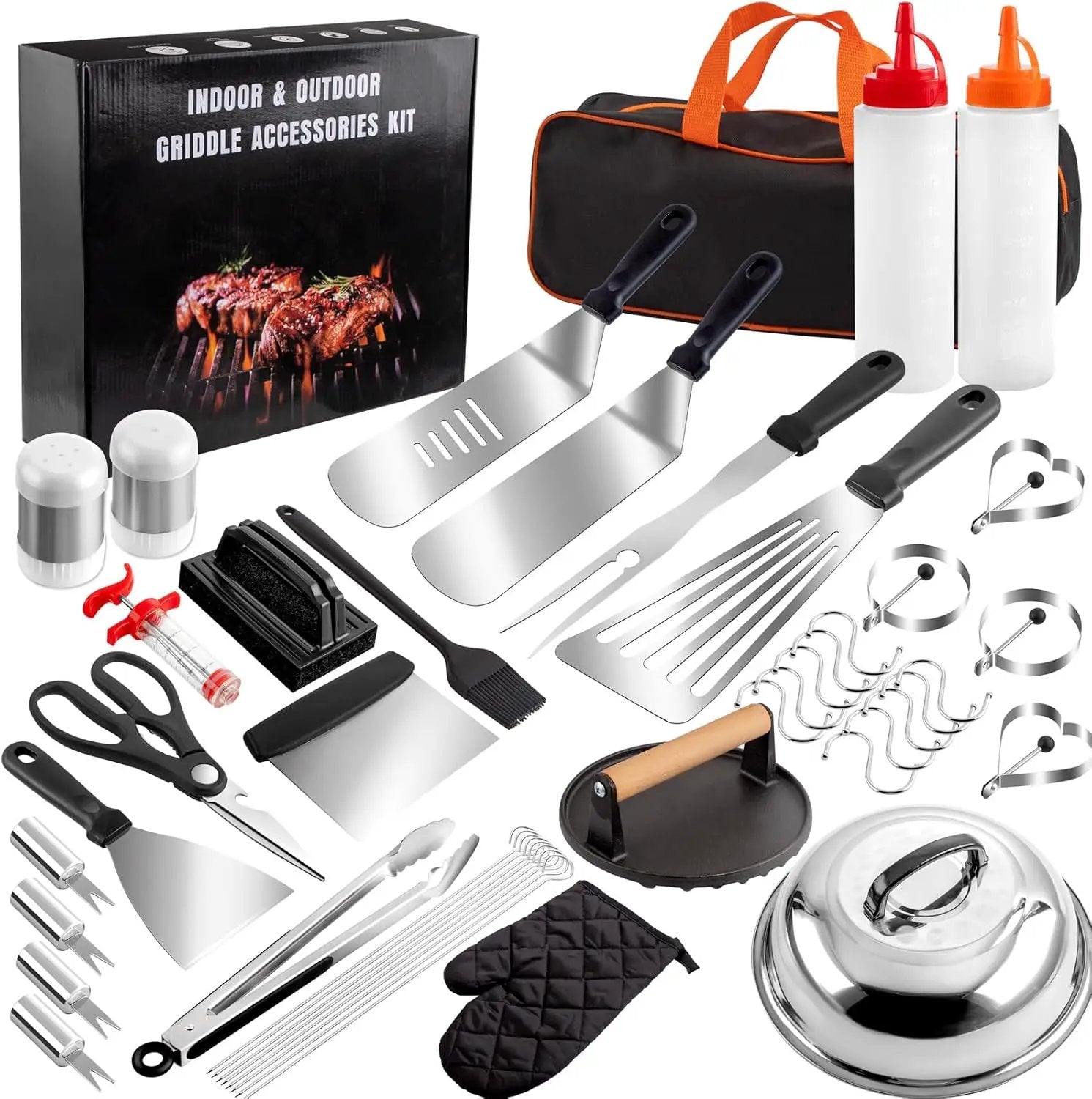 Supernal 46pcs Blackstone Griddle Accessories Upgraded Barbecue Presses Flat Top Grill Tools for Camp Chef Griddle Cover Salt and Pepper Shakers Grill Black Tools Set Enlarged Spatula Gift Set by GreenHaven Gardens