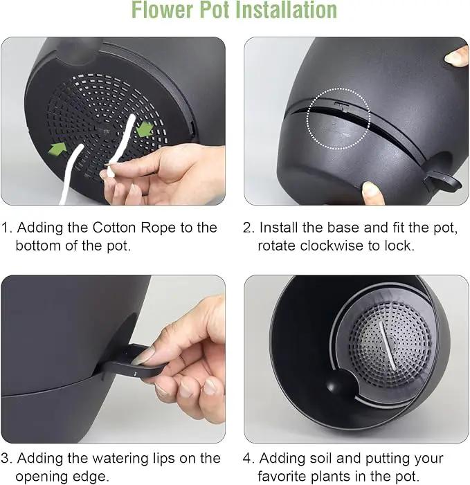 12 inch Large Self Watering Pots for Indoor Outdoor Plants, Flower Plant Pots with Mesh Drainage Holes for Garden House, Plastic Planters with Reservoir for Home Decor, Black by GreenHaven Gardens