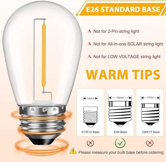 24 Pack LED S14 Replacement Light Bulbs, Waterproof 1W Vintage Edison Bulbs for Outdoor Patio Backyard String Lights, Dimmable, E26 Regular Medium Screw Base, 2200K Warm White by GreenHaven Gardens