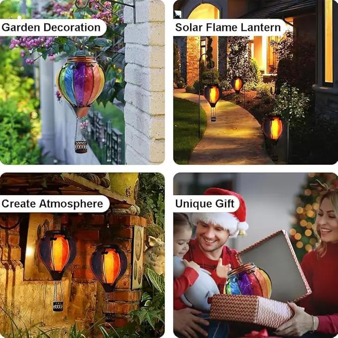 Hot Air Balloon Solar Lantern with Flickering Flame Outdoor Waterproof Decorative Hanging Light for Garden Patio Yard and Party Decor by GreenHaven Gardens