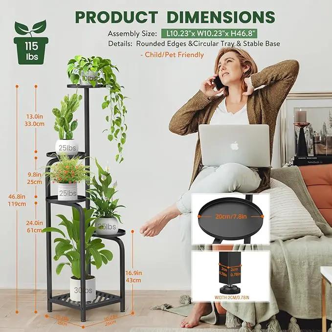 TOSKING 5 Tier Tall Plant Stand Indoor Outdoor, Heavy Duty Corner Shelf for Plants & Decor, Space Saving 3.9FT Metal Flower Pot Stand for Balcony, Garden, Living Room, Patio (Black, 47in) by GreenHaven Gardens