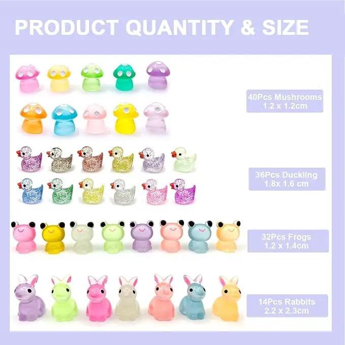 122Pcs Luminous Mini Resin Animal Figurines Glow in The Dark Cute Rabbits Frogs Mushrooms Glitter Ducks 4 Combination Miniature Figurines Set for Office Garden Decoration Aquarium Home Party Decor by GreenHaven Gardens