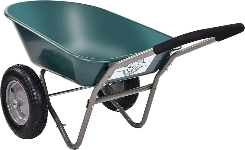 Wheelbarrow Garden Cart, Heavy Duty Home Utility, Dual-Wheel Home Garden Yard Utility Wheelbarrow Cart with Built-in Stand, Green by GreenHaven Gardens