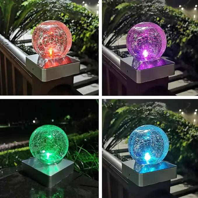 Solar Fence Post Cap Light, 4x4, Color Changing, Waterproof, Outdoor, Wooden or Vinyl Post, Garden Lights, Solar Powered, Crackle Glass Design by GreenHaven Gardens