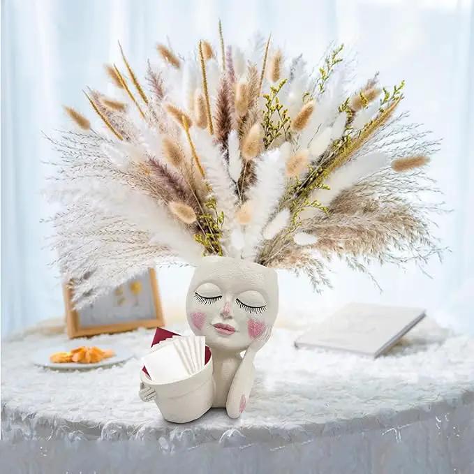 Face Plant Pot - Double Flower Pots for Indoor Outdoor Plants Resin Head Planter with Drainage Hole Cute Lady Face Plant Pots, Garden Decoration Planters, Medium by GreenHaven Gardens