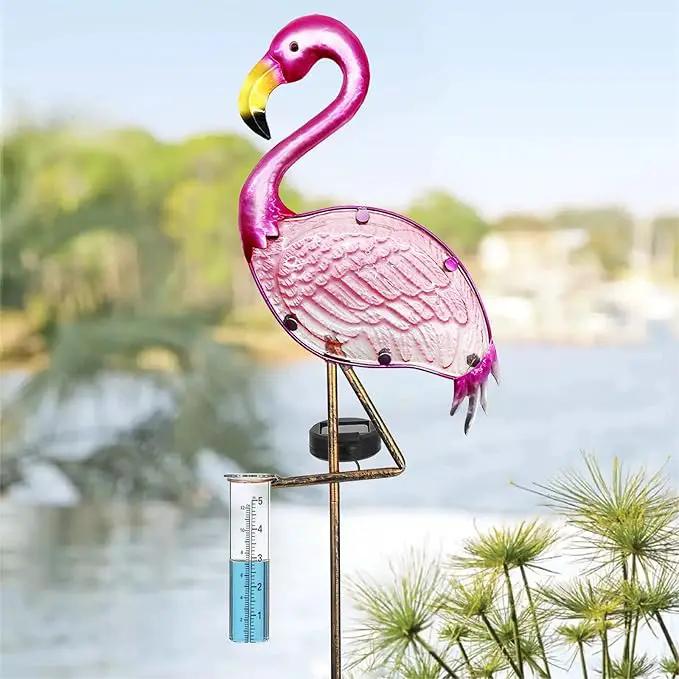 Flamingo Rain Gauge Solar Stake Outdoor, 43’’ Solar Rain Gauge LED Lights with Rainfall Gauge for Garden, Yard, Lawn, Pathway, Patio by GreenHaven Gardens