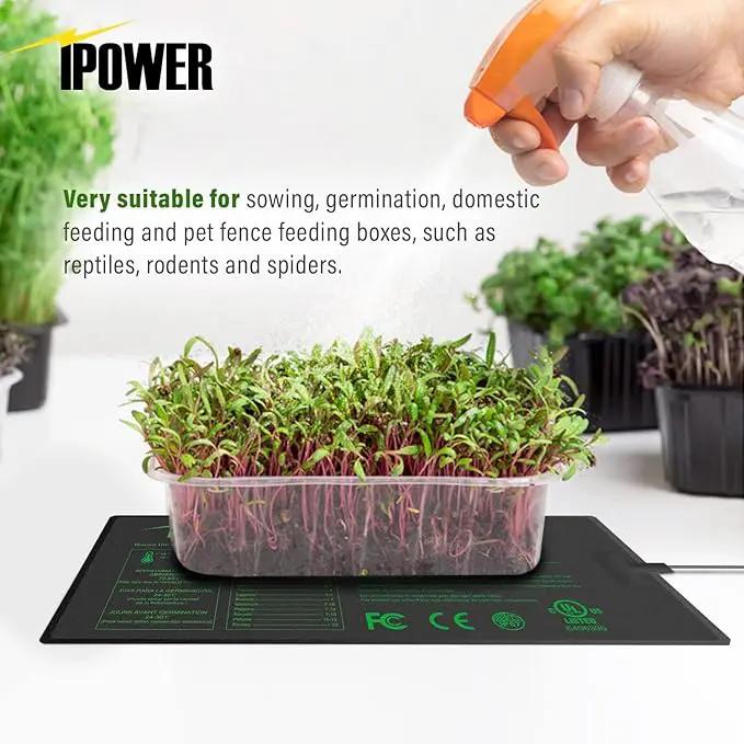 iPower 10" x 20.75" Seeding Heat Mat Upgraded Carbon Film Indoor Warm Hydroponic Plant Germination Starting Pad Durable Waterproof, Black by GreenHaven Gardens