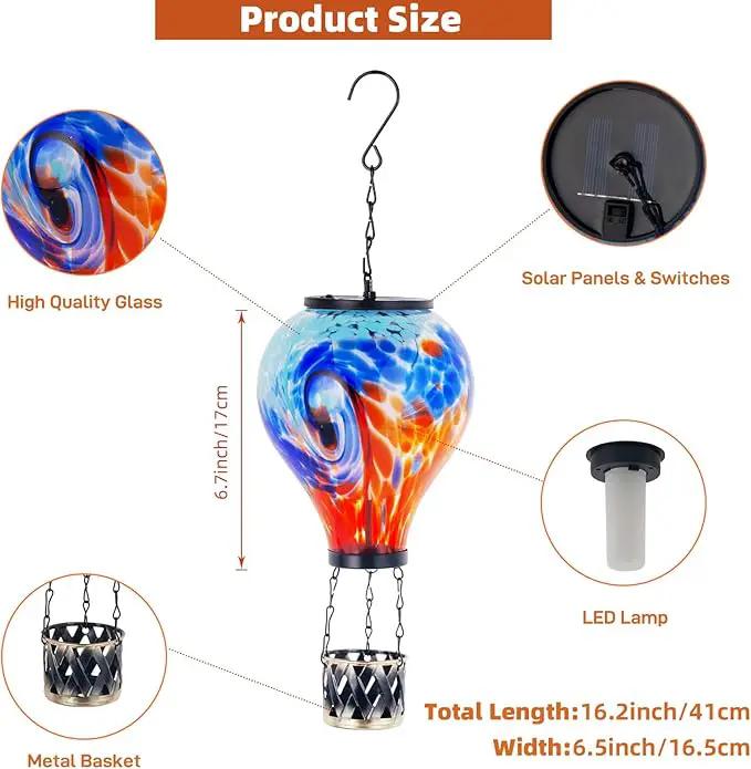 Starsoul Unique Hot Air Balloon Solar Lantern Glass Outdoor Hot Air Balloon Solar Flickering Flame Light Waterproof Hanging Solar Lantern with Big Basket for Garden Yard Patio Decor by GreenHaven Gardens