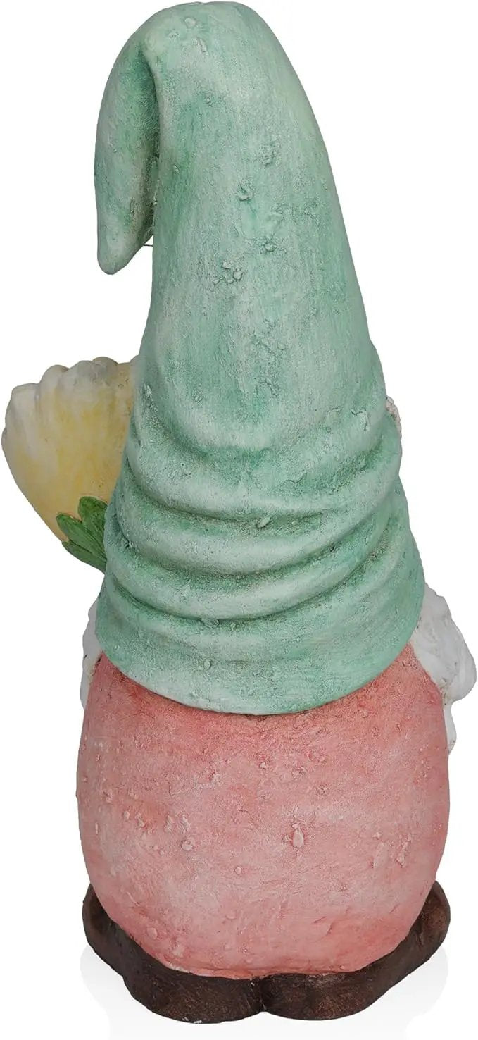 Alpine Corporation MCC842 Indoor/Outdoor Gnome Holding Sunflower Garden Statue, Charming Gnome Statue w/Hat, 21" H, Turquoise by GreenHaven Gardens