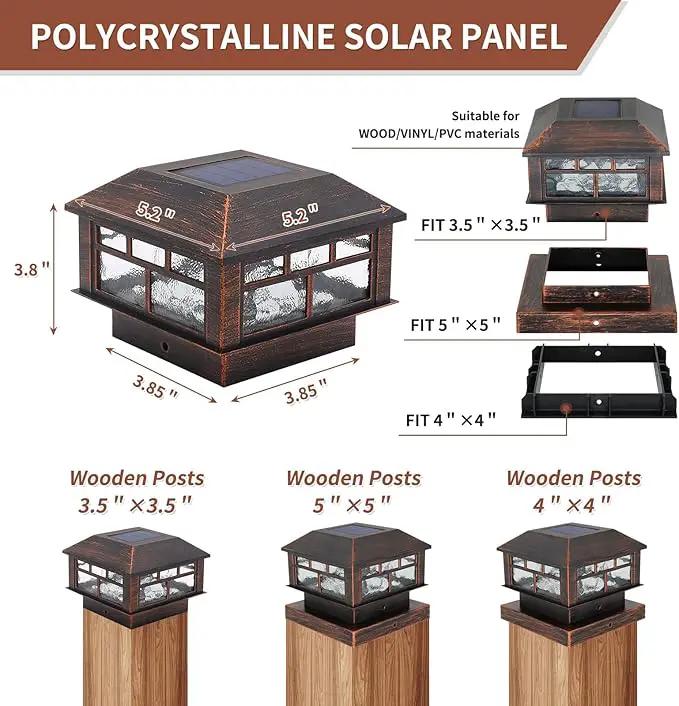 Solar Post Cap Lights Bronze Fence Deck Post Light Solar Powered Fit 3.5x3.5 4x4 5x5 Wooden Posts 8 Packs by GreenHaven Gardens