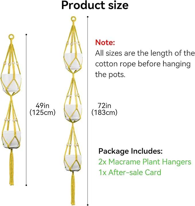 USLAI Macrame Plant Hanger Indoor Outdoor, Up to 4-15 inch Pot, Heavy 20lb Planters, Extra Long Strong Hanging Planter Basket Holder, Boho Home Decor, 49+72 Inch, Yellow (POTS NOT Included) by GreenHaven Gardens