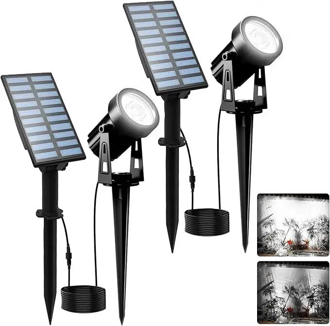 T-SUNUS Solar Garden Spot Lights, LED Solar Landscape Light Outdoor IP65 Waterproof 9.8ft Cable, Separated Solar Panel, Auto ON/Off for Garden, Driveway, Pathway, Pool Area (White 6000K) by GreenHaven Gardens
