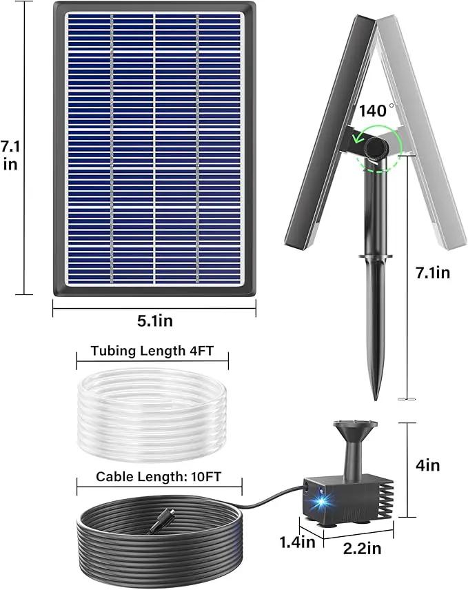 Biling Solar Water Fountain for Bird Bath, 3.5W Solar Water Pump Outdoor with 10ft Cable, 4ft Tubing, Solar Pond Pump for BirdBath, Garden Small Ponds (Need Direct Sunlight) by GreenHaven Gardens