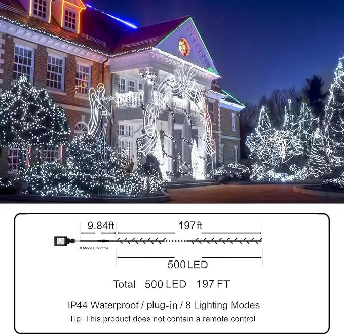 KNONEW 197FT 500 LED Christmas Lights Outdoor String Lights 8 Modes & Memory Fairy Light Plug in Waterproof LED String Lights for Xmas Yard Tree Wedding Party Holiday Decorations (Cool White) by GreenHaven Gardens