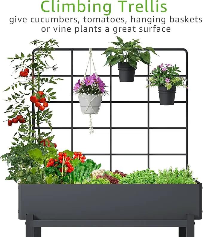 Elevated Planter Box with Trellis Raised Garden Bed with Legs Outdoor Standing Flower Beds for Patio Vegetable Herb by GreenHaven Gardens