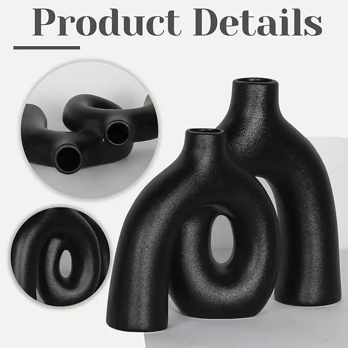 CEMABT Modern Nordic Boho Vase Set - Elegant Black Matte Ceramic Home Decor for Living Room, Bookshelf, Mantel, Entryway Table & Console Décor | Shelf Decorations Gift by GreenHaven Gardens