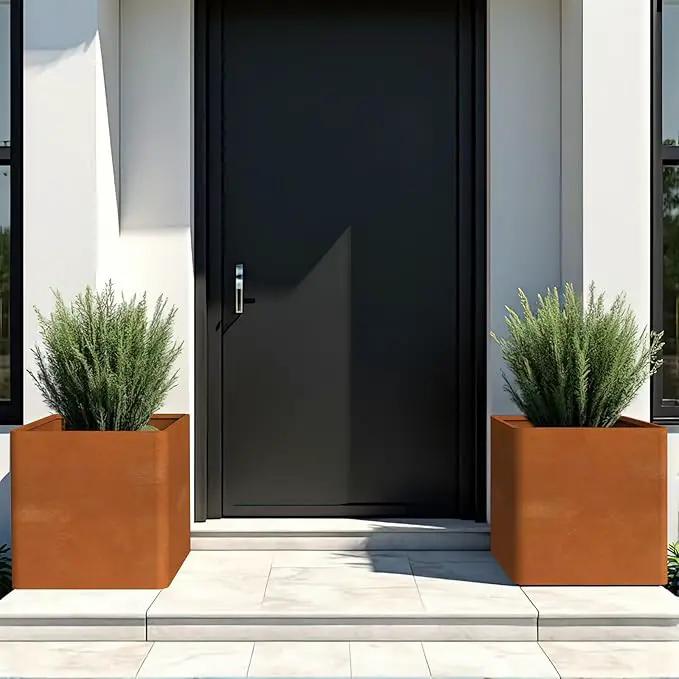 Corten Steel Planter Box 24" L x 24" W x 24" H,Large Metal Square Planter for Outdoor Plants,Metal Cube Flower Pot with Drainage Hole for Porch Hotel Patio Yard by GreenHaven Gardens