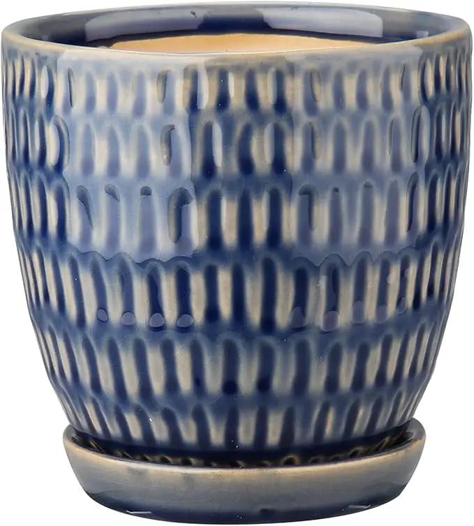 Oairse 4 inches Ceramic Planter Pots 3 Set of Small Round Flower Pots with Drainage Hole and Ceramic Tray for Succulents Cactus Indoor Outdoor Garden Home Windowsill by GreenHaven Gardens