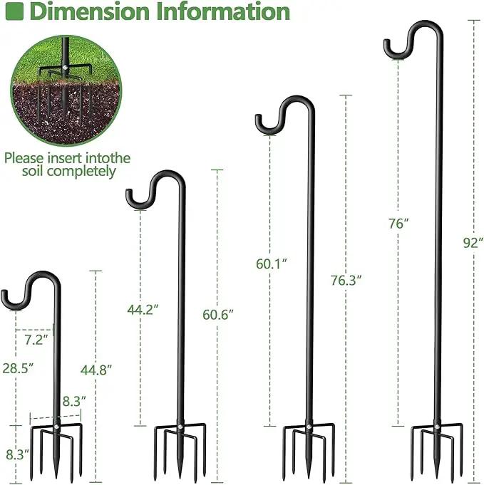 92" Shepherds Hooks for Outdoor, Extra Thick Bird Feeder Pole with 5 Prong Base, Adjustable Shepards Hook for Garden, Weddings, Hanging Plant，2 Pack by GreenHaven Gardens