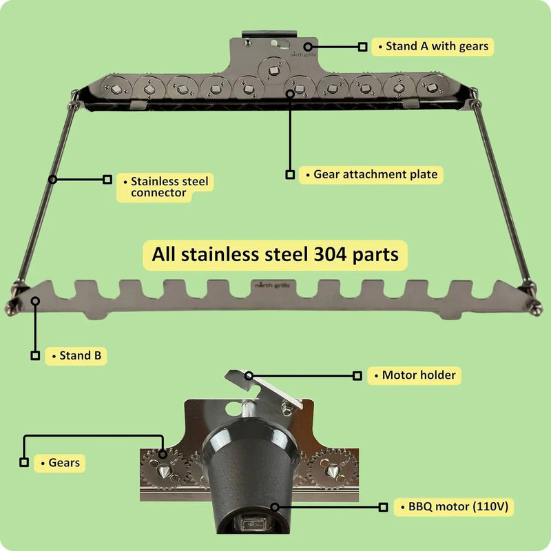 𝗦𝗽𝗶𝗻 𝗚𝗿𝗶𝗹𝗹 Add-On for Charcoal 𝗞𝗮𝗯𝗼𝗯 𝗚𝗿𝗶𝗹𝗹 – Automatic 10-Skewer Rotating System with BBQ Motor. Only works with 𝗞𝗮𝗯𝗼𝗯 𝗚𝗿𝗶𝗹𝗹 by North Grills. by GreenHaven Gardens