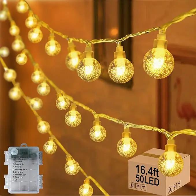 16.4ft 50LED Globe String Lights Indoor Bedroom Battery Operated, Crystal Fairy Lights IP44 Waterproof Outdoor Hanging Decorative Lights for Home Tent Patio Garden Party Wedding Decor by GreenHaven Gardens
