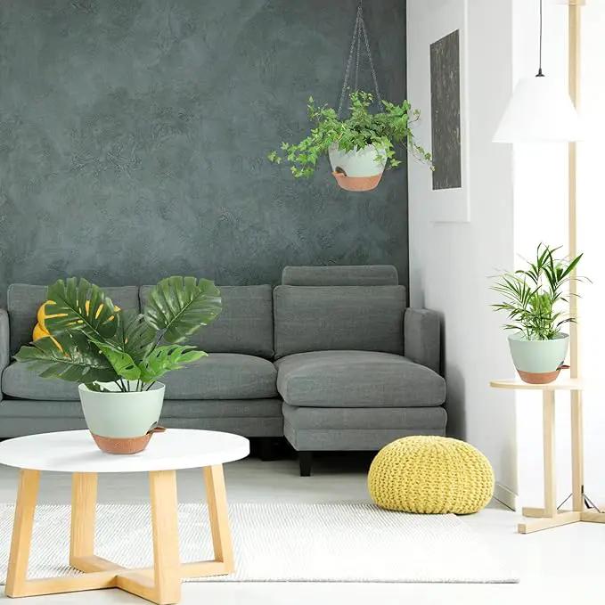 Hanging Planters for Indoor Outdoor Plants, 2 Pack Self Watering Hanging Pot with Drainage Holes & Removable Tray (Green, 8'') by GreenHaven Gardens