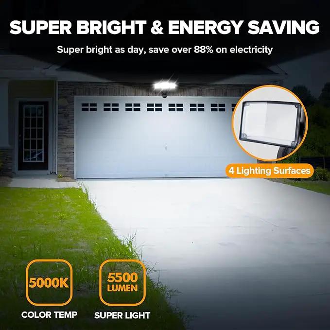 UME 2 Pack 5500LM LED Security Lights Motion Sensor Light Outdoor, 49W, 5000K Daylight, IP65 Waterproof, Dusk to Dawn, 3 Head Motion Detected Flood Light for Garage, Yard, Porch (Black) by GreenHaven Gardens