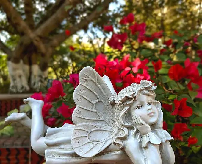 MeritMode Fairy Garden Figurines - Angel Statue with Butterfly and Holding Face, for Mom, Resin Outdoor Figurine for Patio & Yard, 10" Width by GreenHaven Gardens