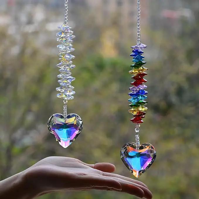 2PCS Exquisite Heart Crystal Sun Catcher Prisms, STINO Hanging Suncatchers with Glass Prism, Rainbow Maker for Windows, Balcony, Kitchen, Garden Decoration (1, Exquisite Heart 2Pcs) by GreenHaven Gardens