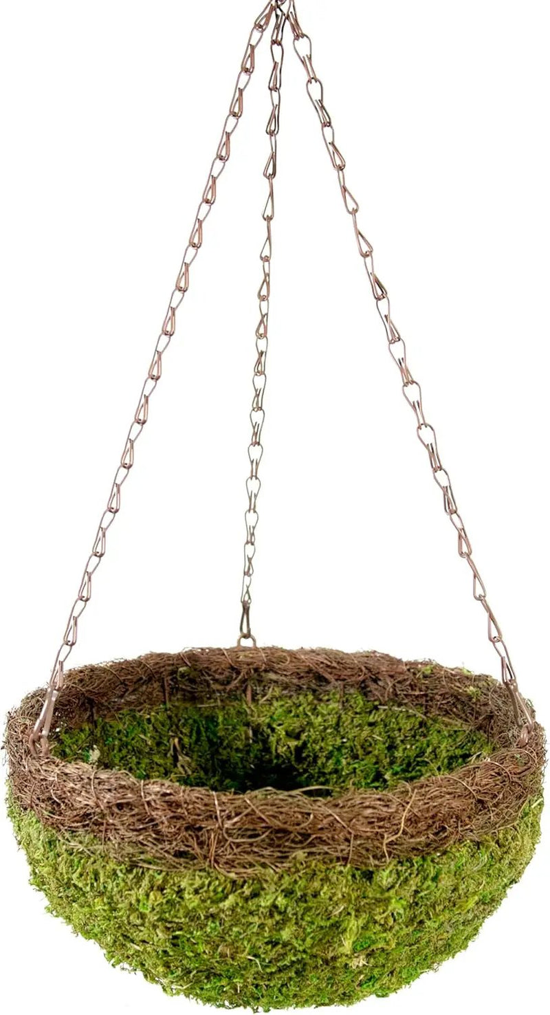SuperMoss (29205 MossWeave Hanging Basket | Outdoor Hanging Planter with Moss | Decorative Plant Hanger for Porch, Balcony, Garden & Home Décor, Round with Wicker Rim, Large 16.5” D, Green by GreenHaven Gardens