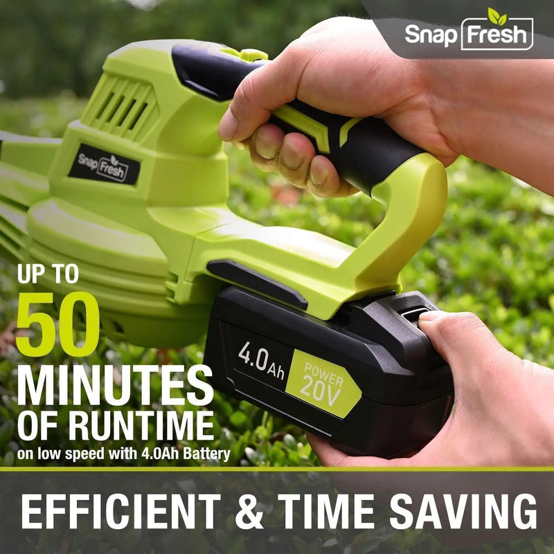 SnapFresh Cordless Leaf Blower, 20V Electric Leaf Blower with 4.0Ah Battery & Fast Charger, 2-Speed Lightweight Battery Leaf Blower for Lawn Care/Patio/Yard/Sidewalk by GreenHaven Gardens