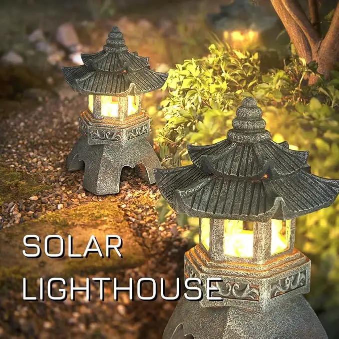 Zen Solar Pagoda Lantern Garden Statue, Indoor/Outdoor Zen Asian Decor for Landscape Balcony, Garden, Patio, Porch Yard Art Ornament by GreenHaven Gardens